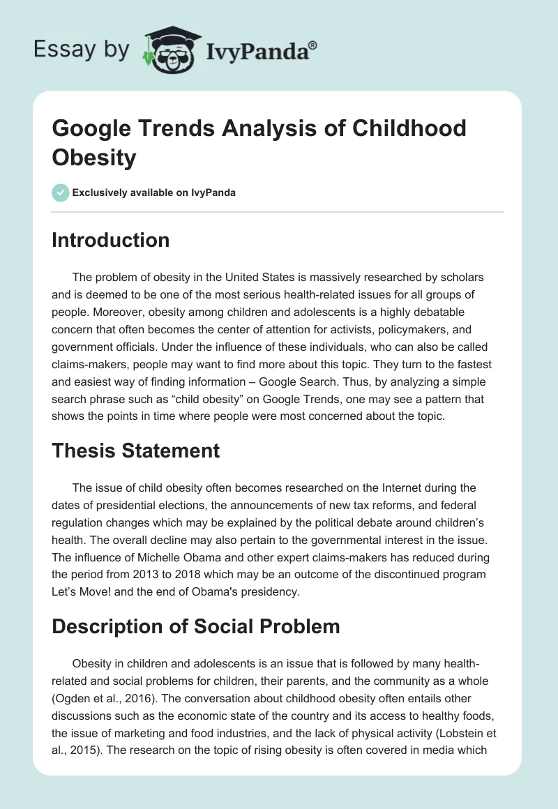 Google Trends Analysis of Childhood Obesity. Page 1
