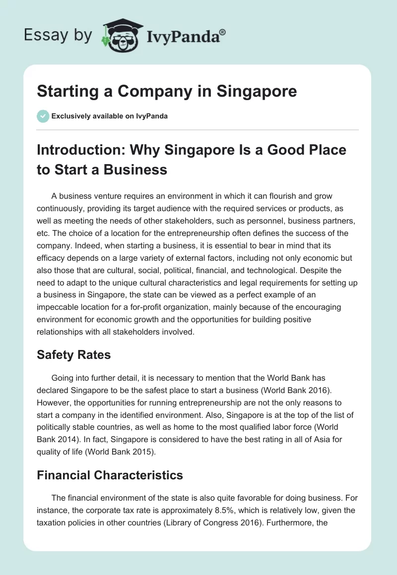 Starting a Company in Singapore. Page 1