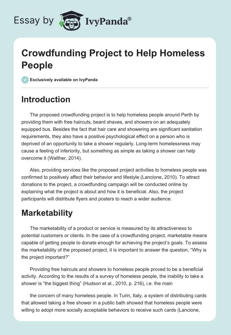 Crowdfunding Project to Help Homeless People. Page 1