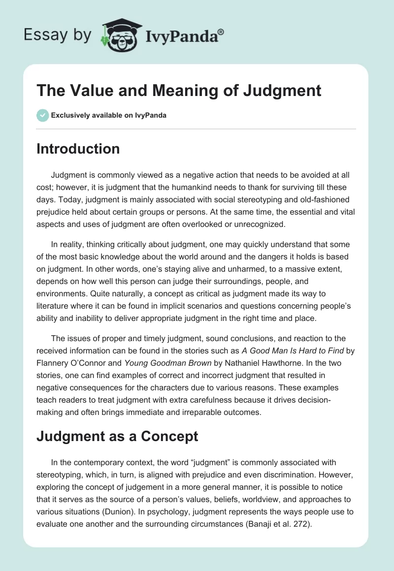 The Value and Meaning of Judgment. Page 1
