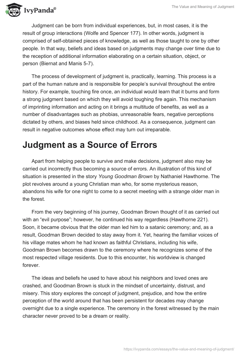 The Value and Meaning of Judgment. Page 2