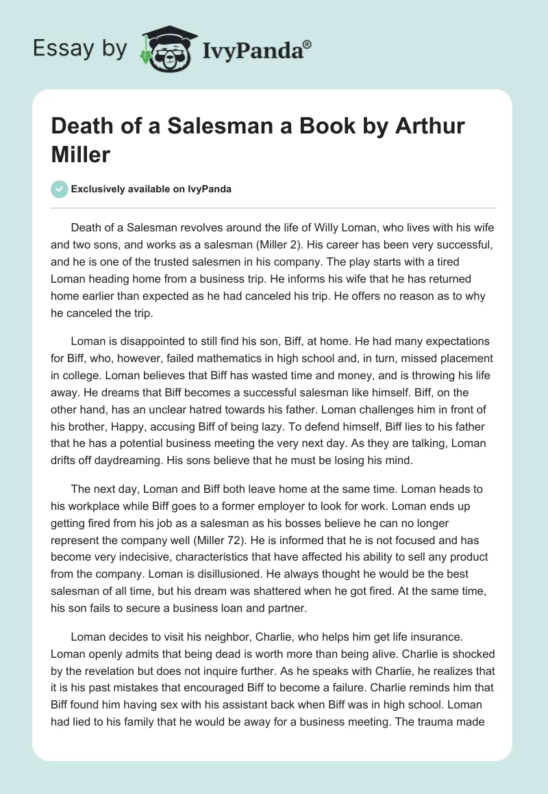 "Death of a Salesman" a Book by Arthur Miller. Page 1