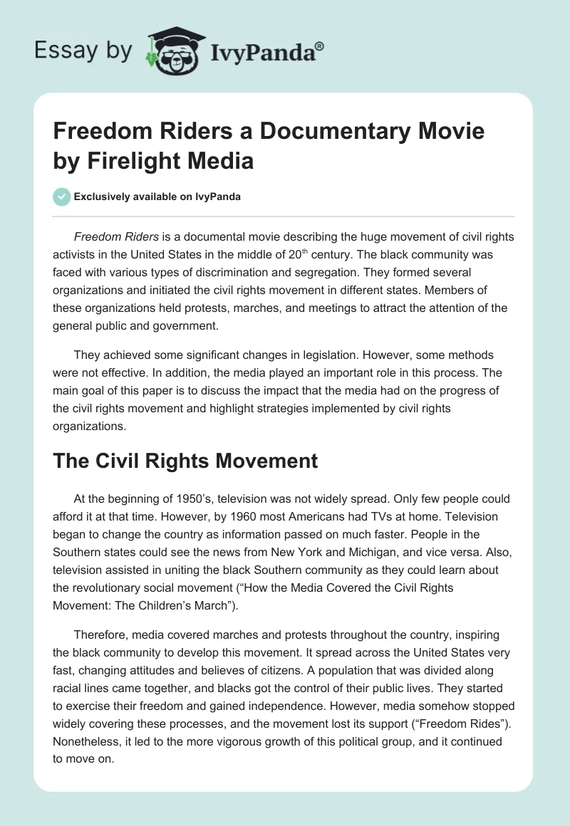 "Freedom Riders" a Documentary Movie by Firelight Media. Page 1