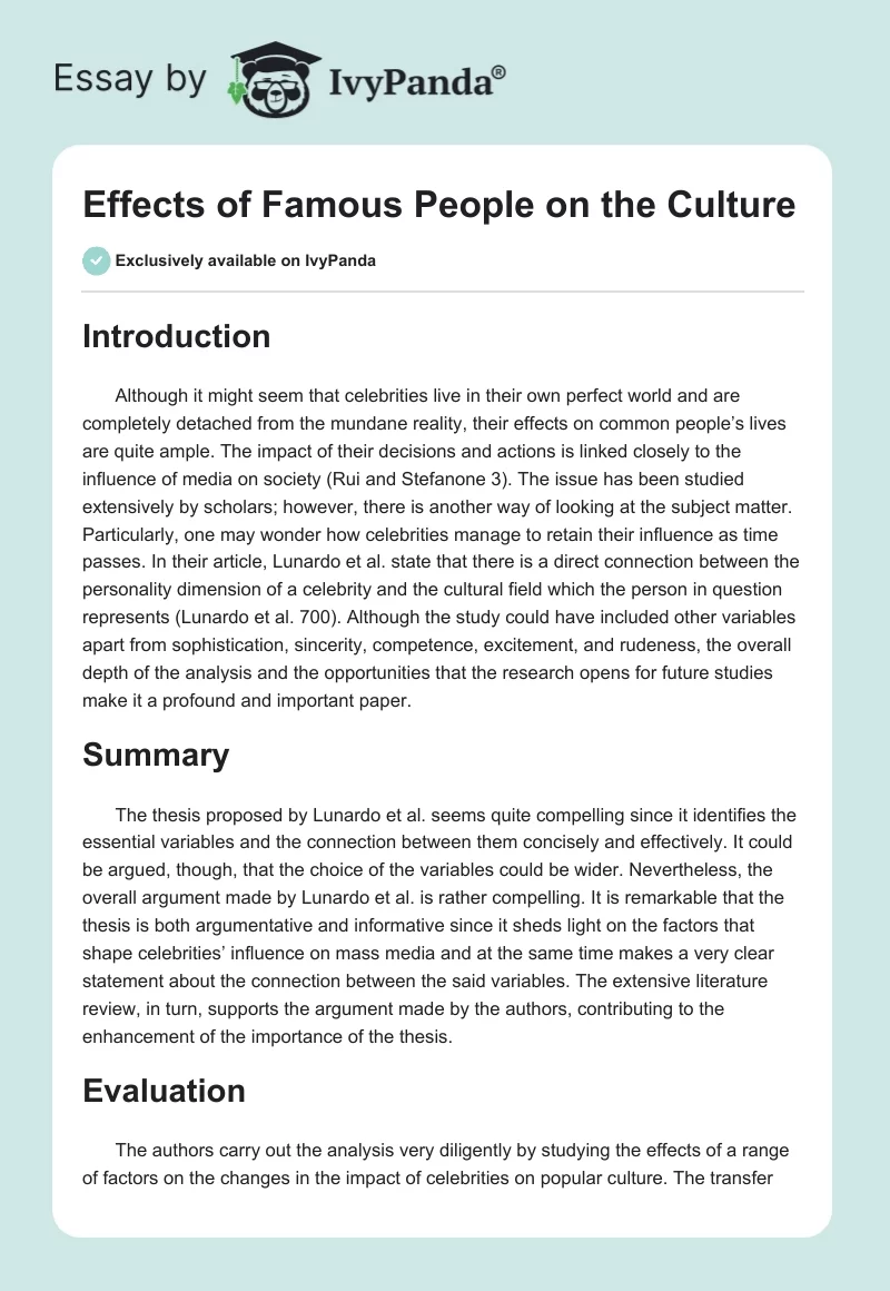 Effects of Famous People on the Culture. Page 1