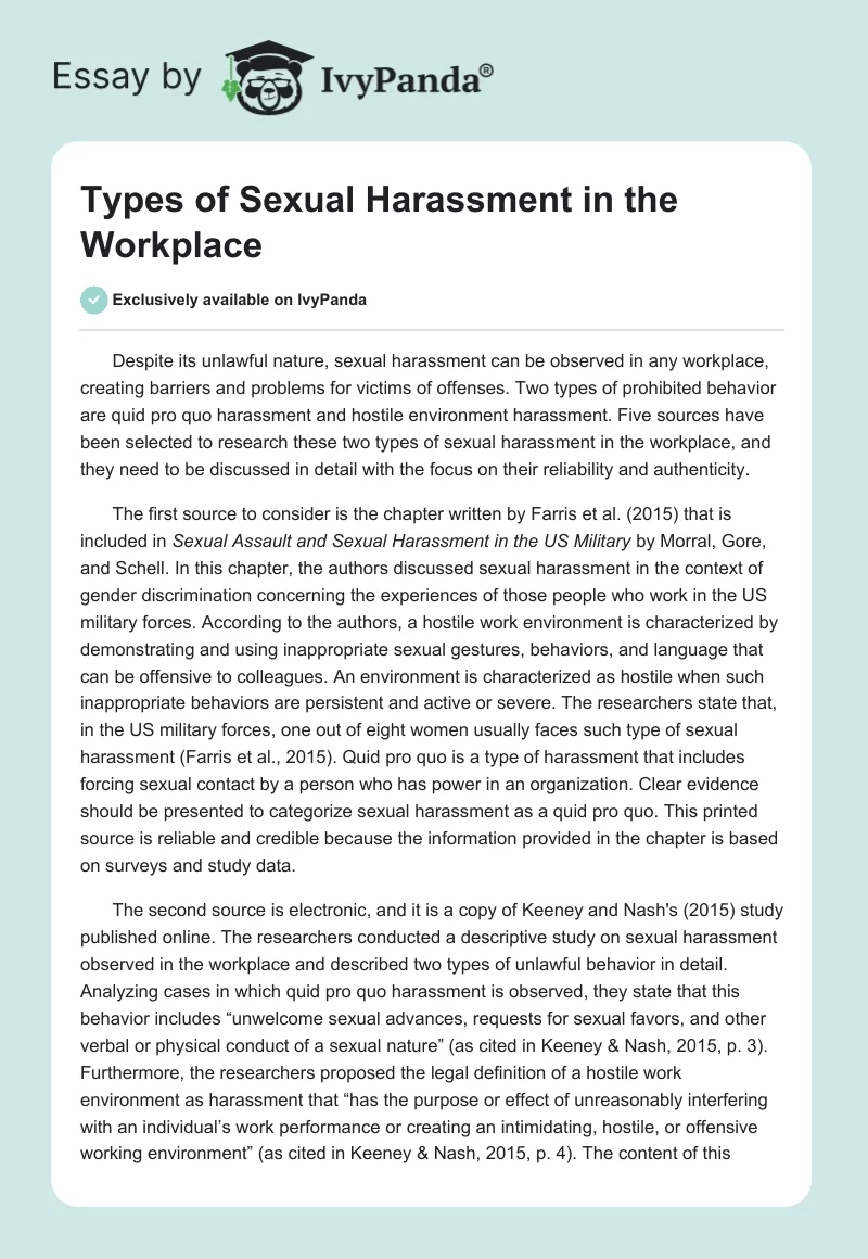 Types of Sexual Harassment in the Workplace. Page 1
