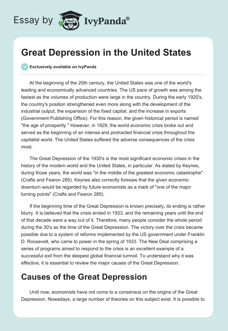 Great Depression in the United States. Page 1