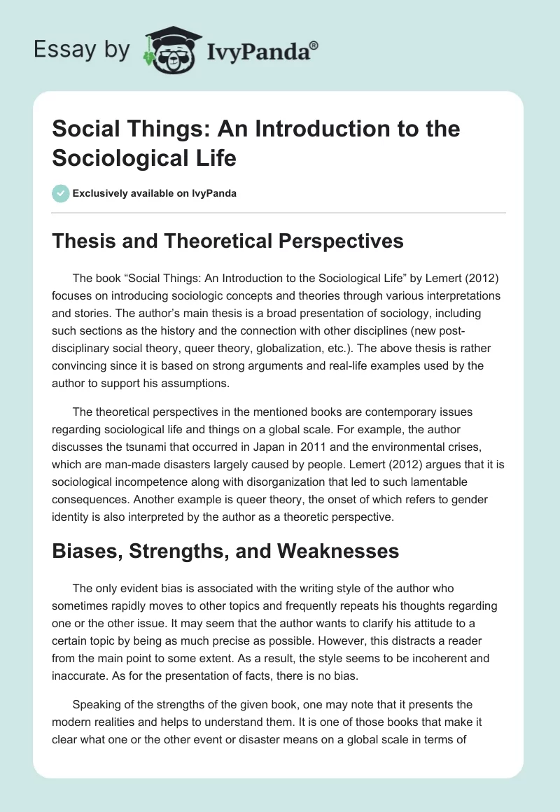 Social Things: An Introduction to the Sociological Life. Page 1