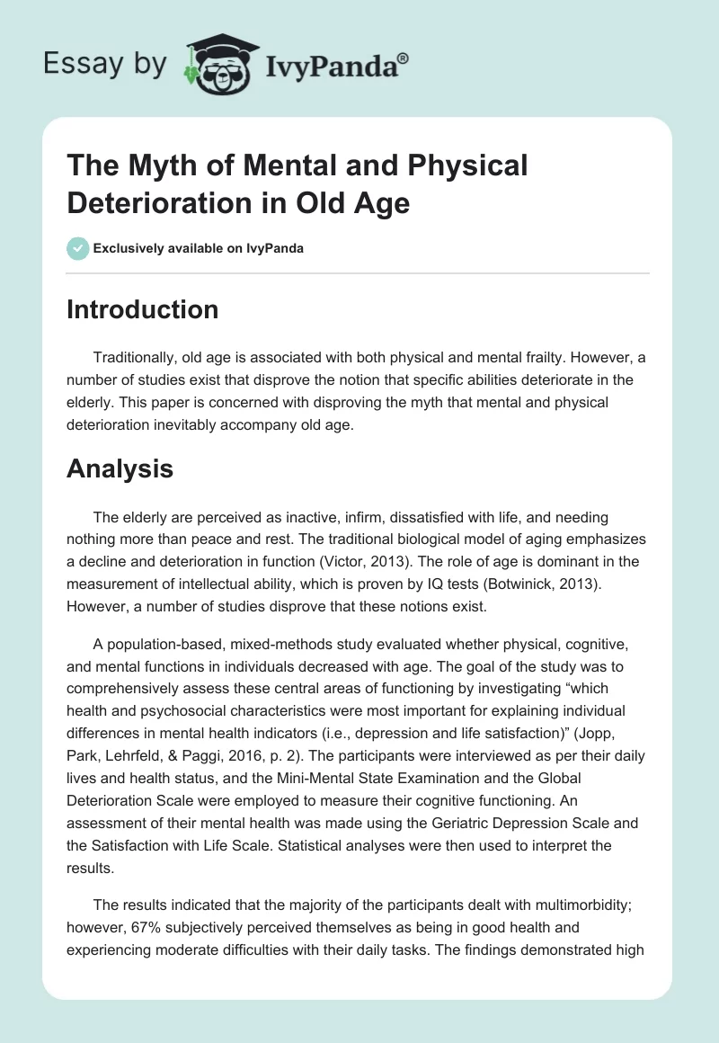 The Myth of Mental and Physical Deterioration in Old Age. Page 1