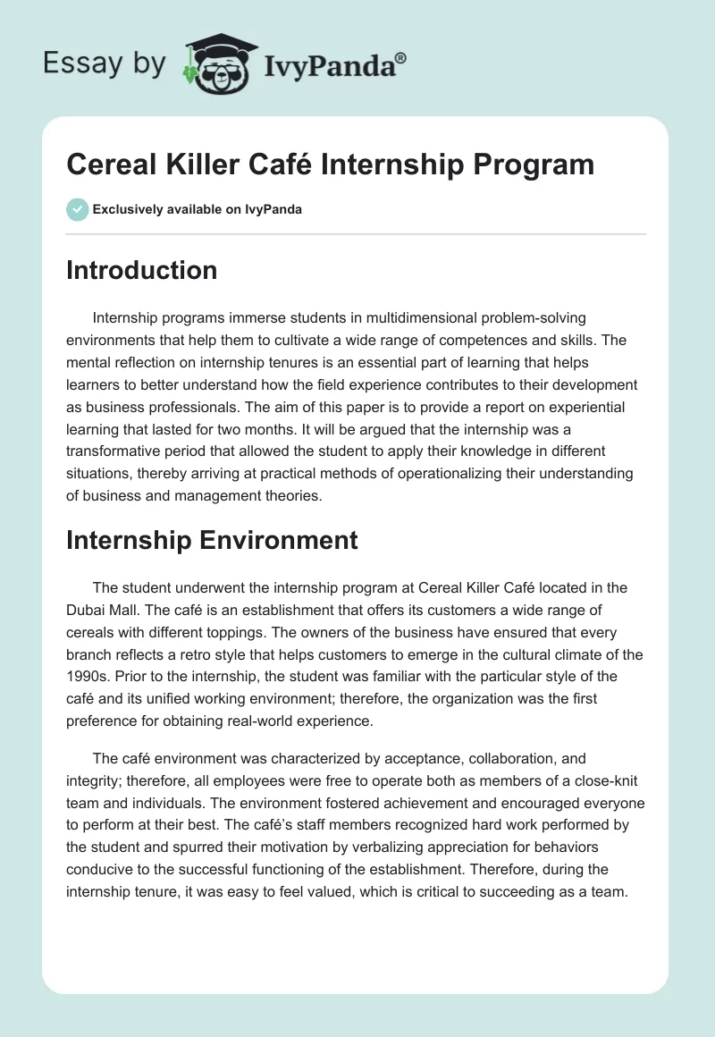 Cereal Killer Café Internship Program. Page 1