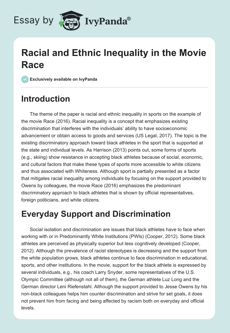 Racial and Ethnic Inequality in the Movie "Race". Page 1