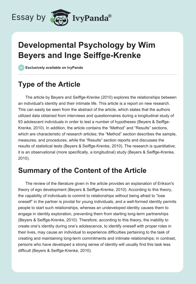 Developmental Psychology by Wim Beyers and Inge Seiffge-Krenke. Page 1