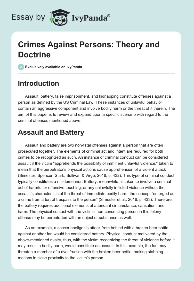 Crimes Against Persons: Theory and Doctrine. Page 1