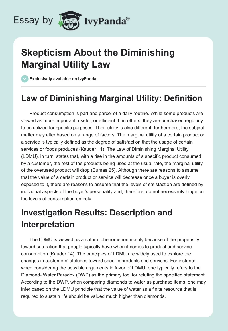 Skepticism About the Diminishing Marginal Utility Law. Page 1