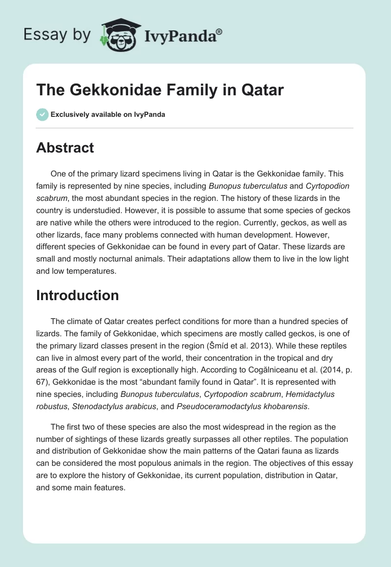 The Gekkonidae Family in Qatar. Page 1
