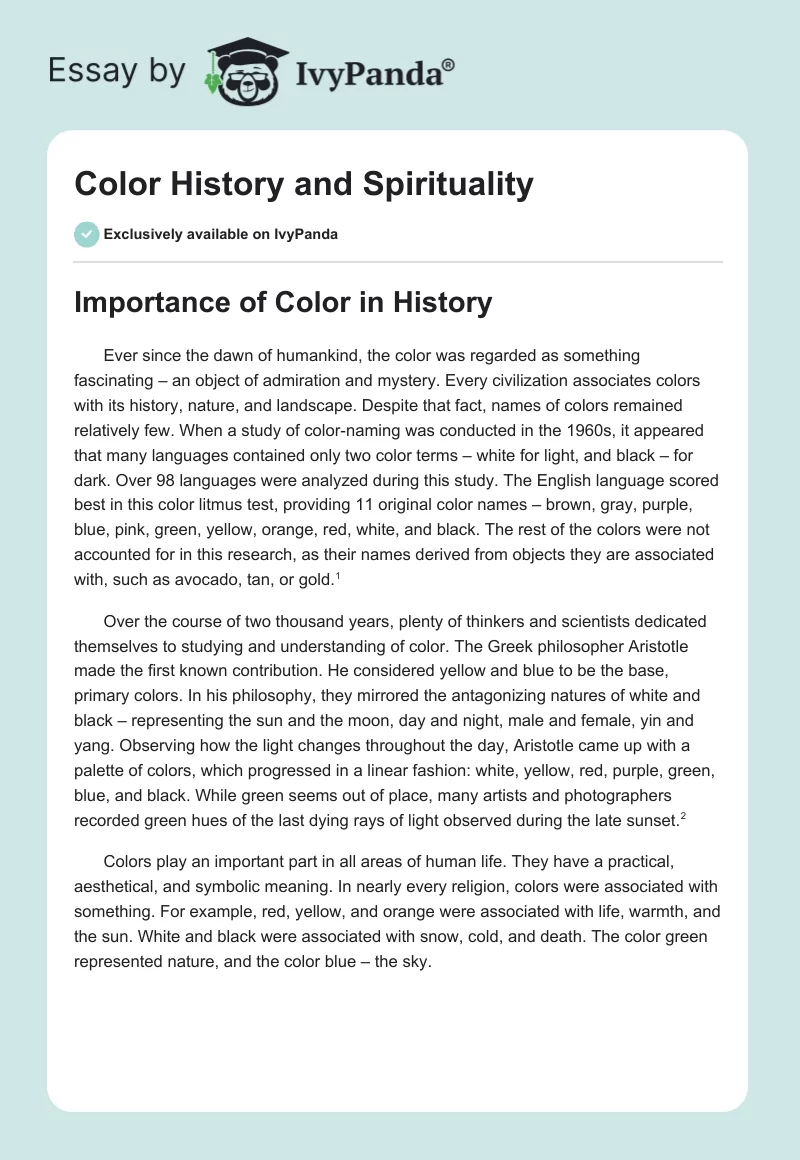 Color History and Spirituality. Page 1