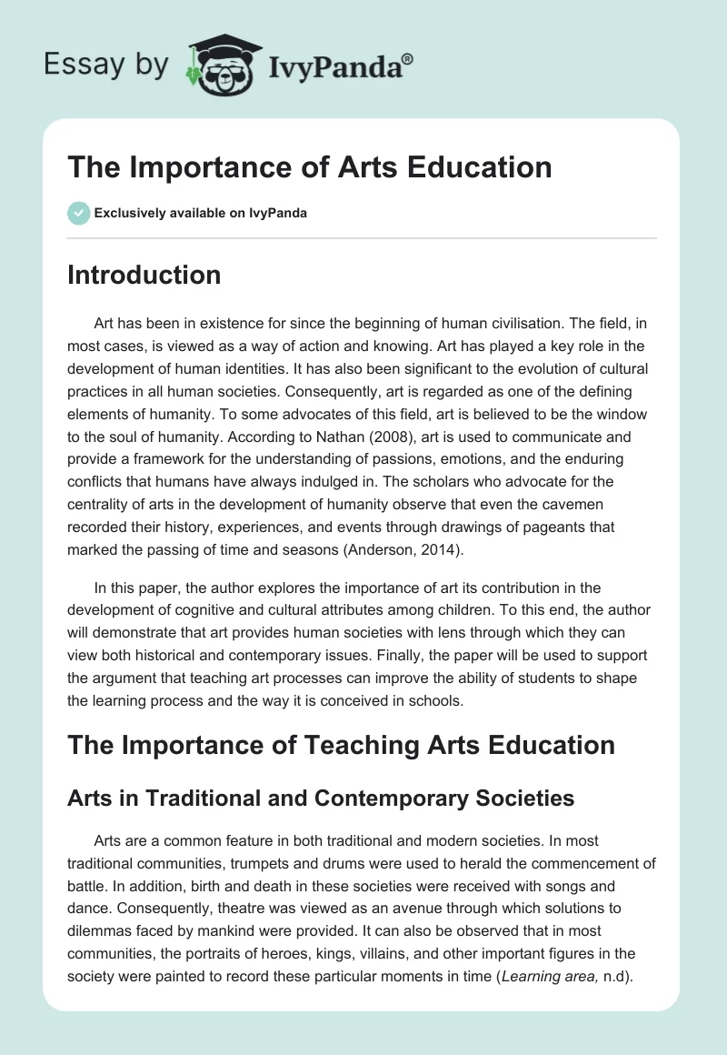 The Importance of Arts Education. Page 1