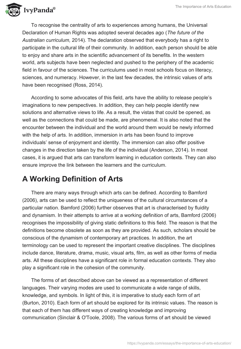 The Importance of Arts Education. Page 2
