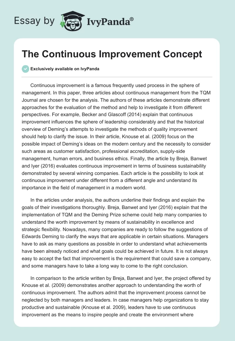 The Continuous Improvement Concept. Page 1