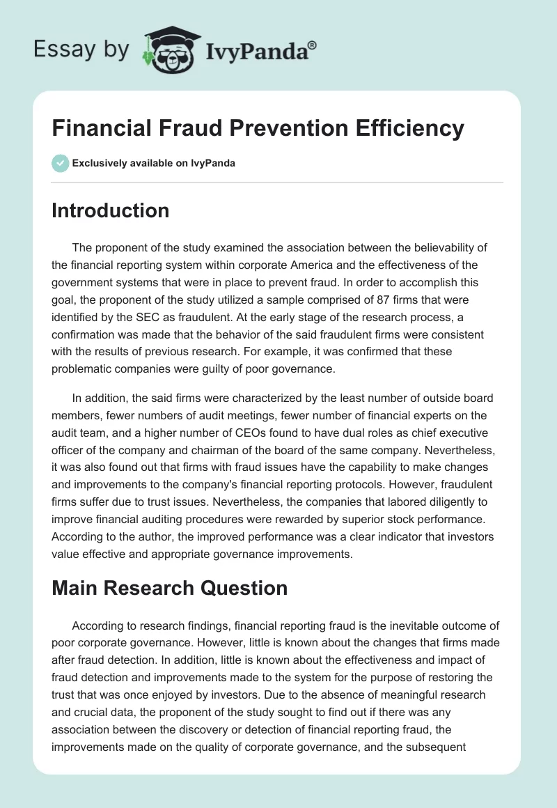 Financial Fraud Prevention Efficiency. Page 1