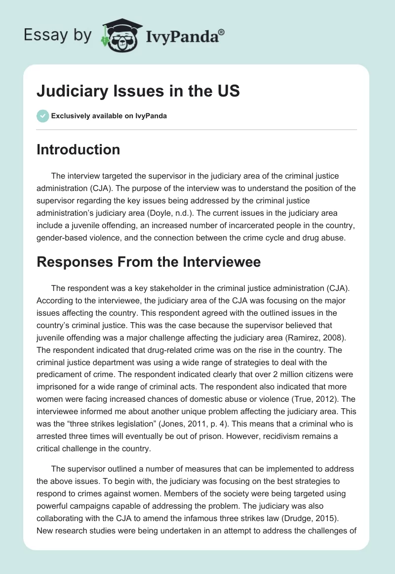 Judiciary Issues in the US. Page 1