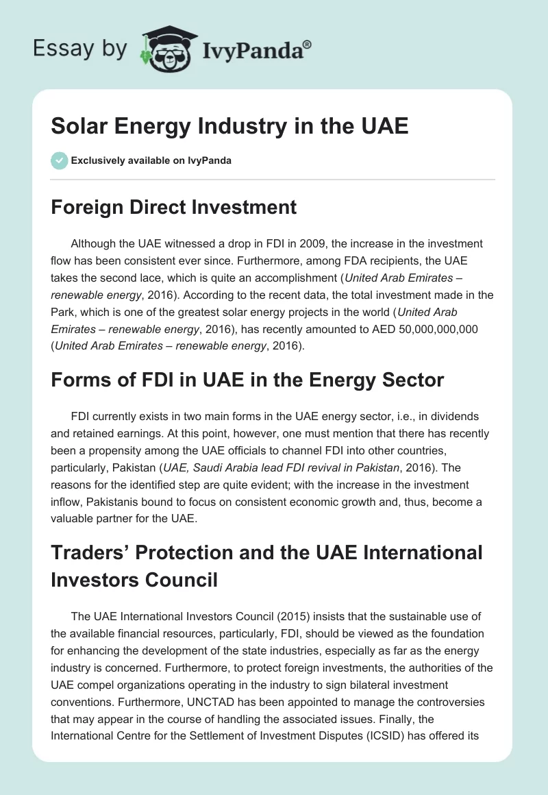 Solar Energy Industry in the UAE. Page 1