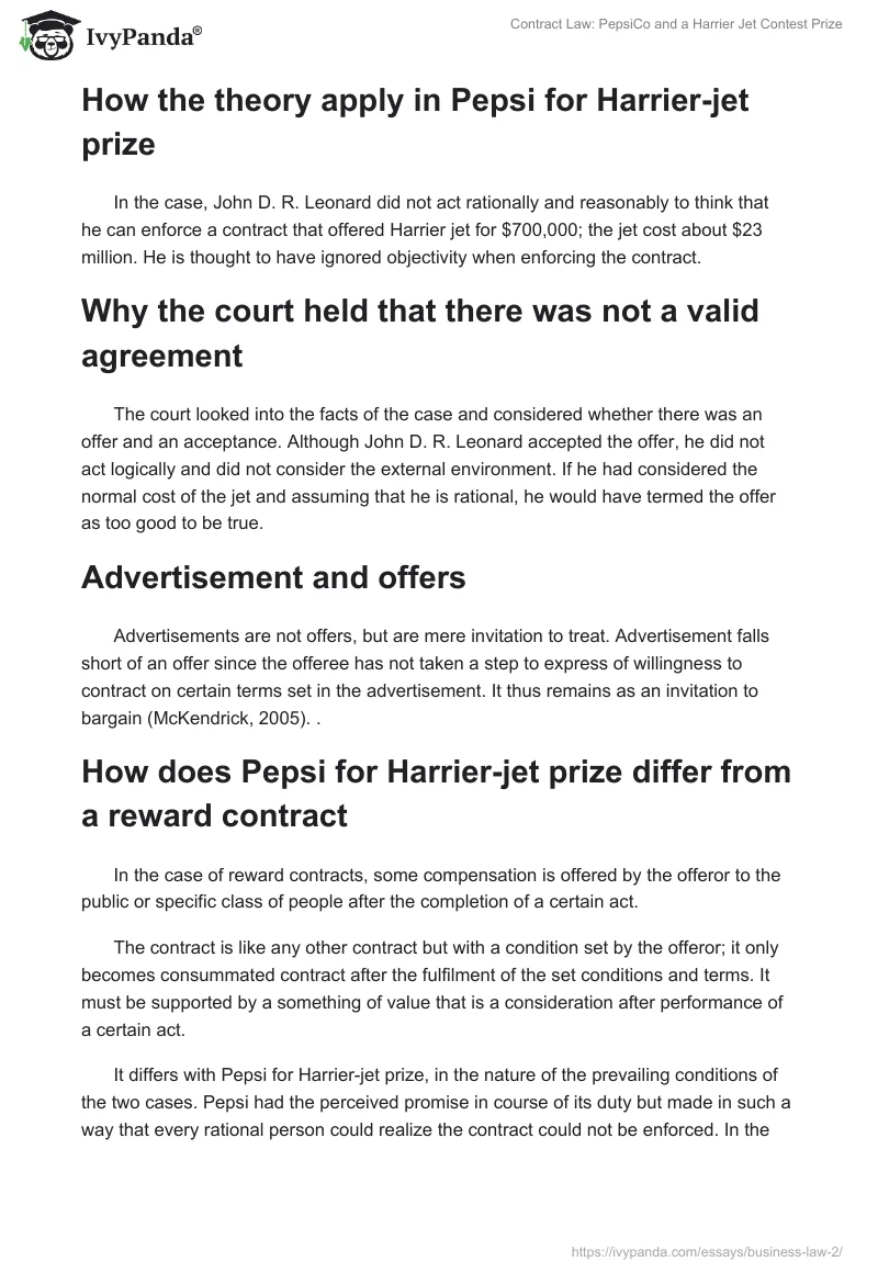 Contract Law: PepsiCo and a Harrier Jet Contest Prize. Page 2