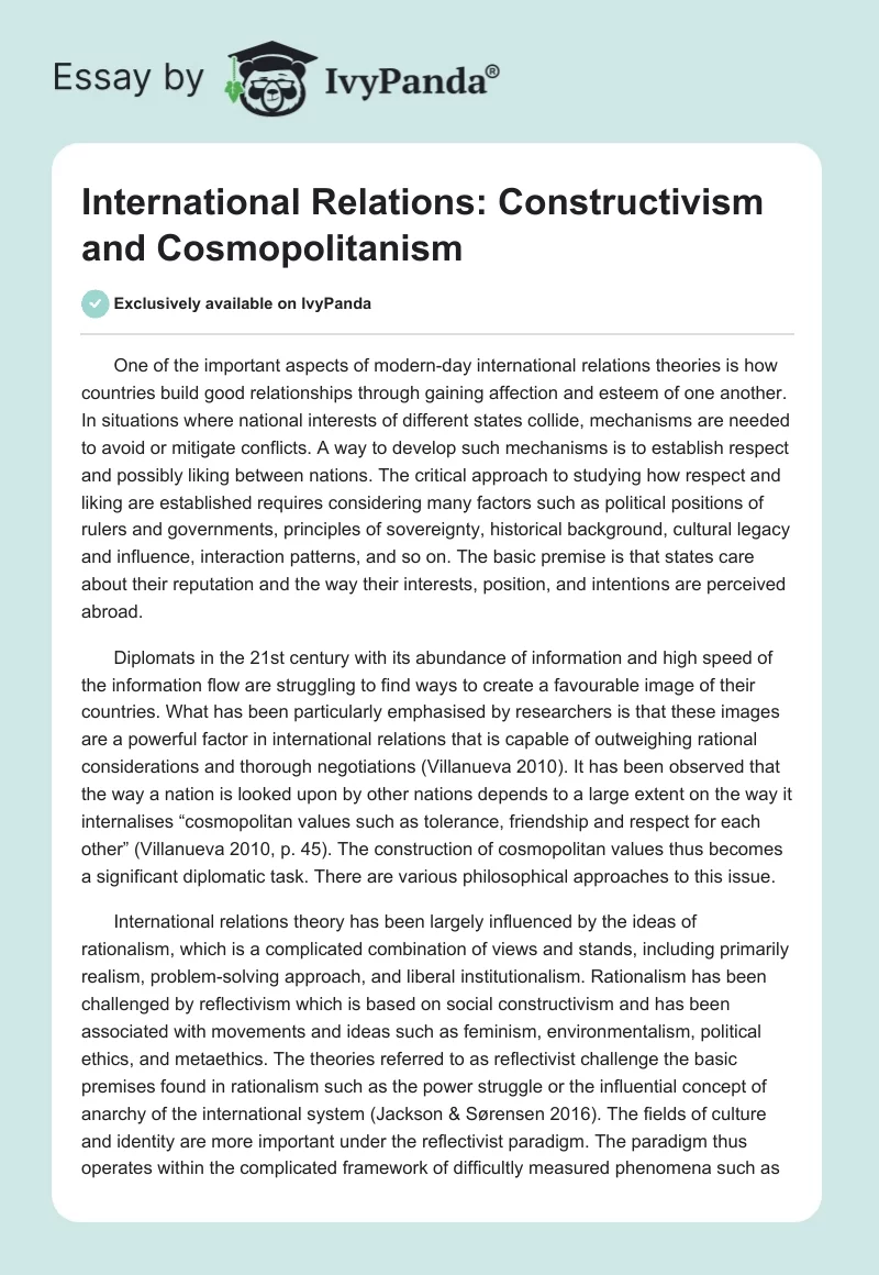 International Relations: Constructivism and Cosmopolitanism. Page 1