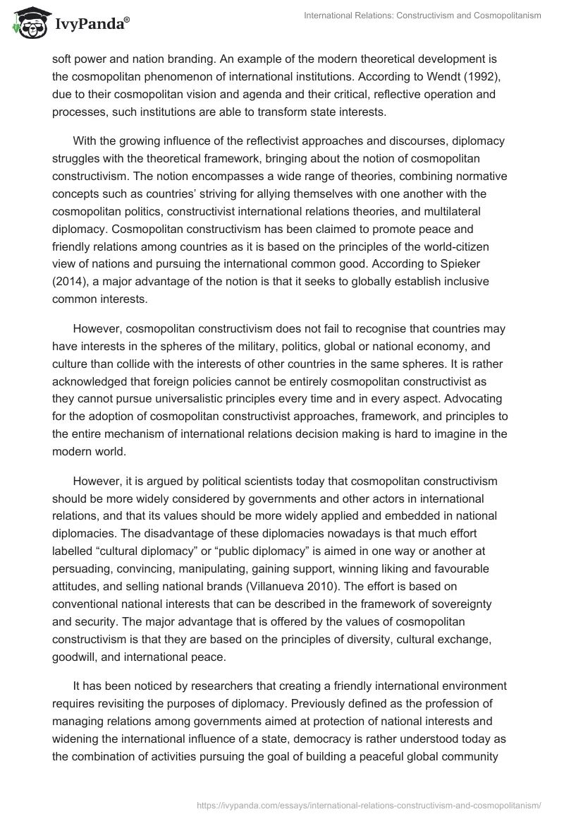 International Relations: Constructivism and Cosmopolitanism. Page 2