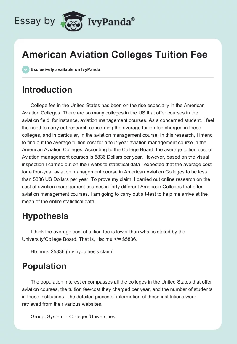American Aviation Colleges Tuition Fee. Page 1