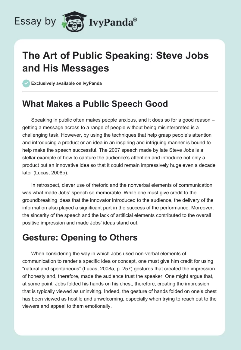 The Art of Public Speaking: Steve Jobs and His Messages. Page 1