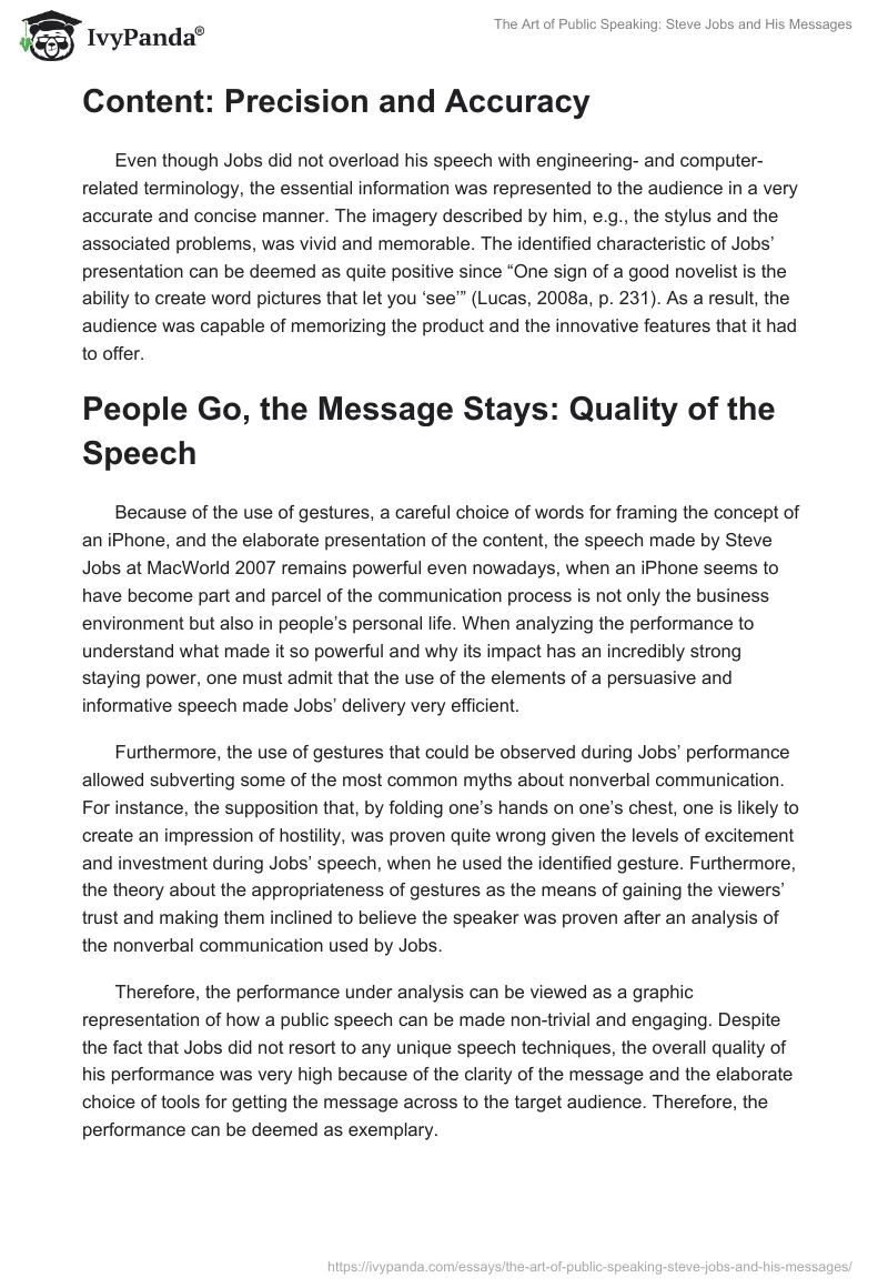 The Art of Public Speaking: Steve Jobs and His Messages. Page 4
