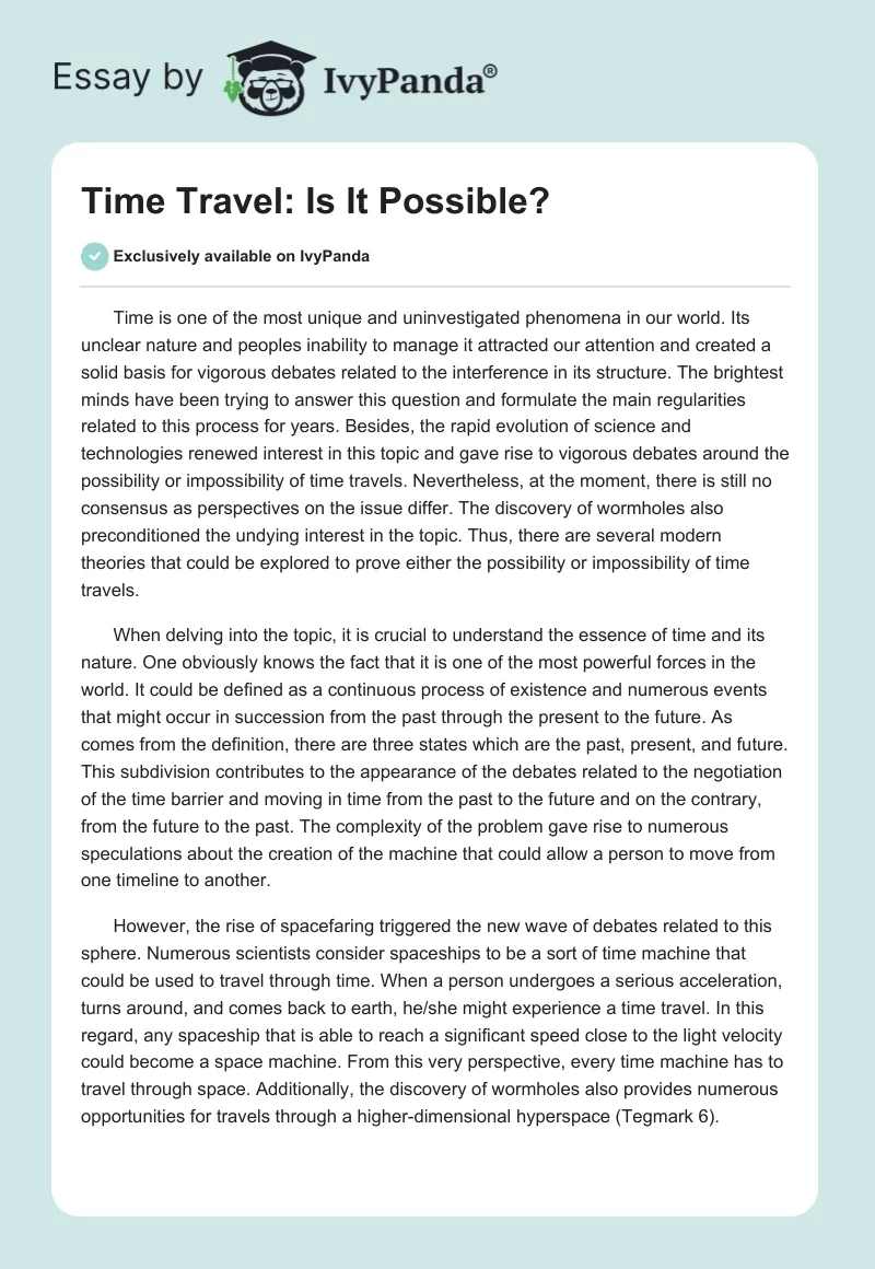 Time Travel: Is It Possible?. Page 1