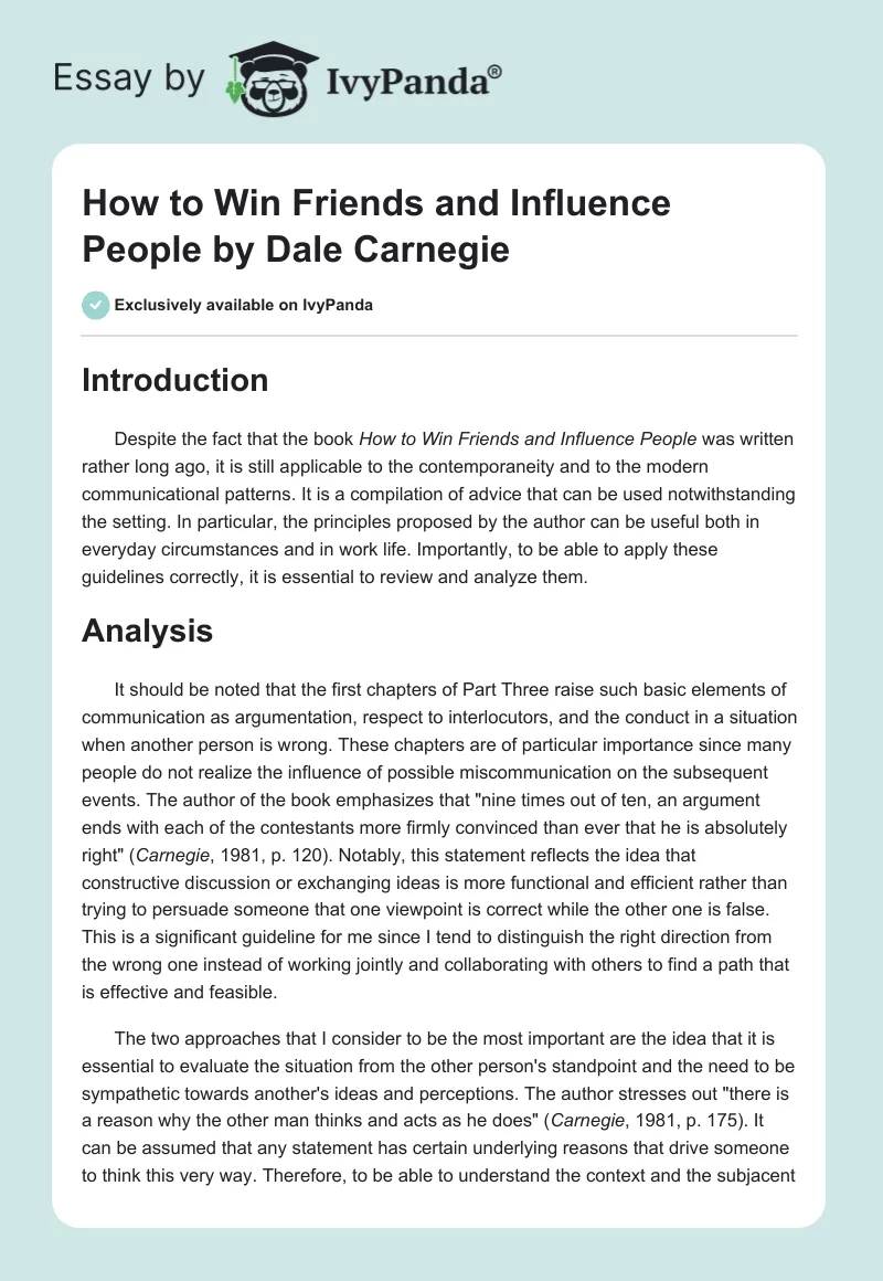 "How to Win Friends and Influence People" by Dale Carnegie. Page 1