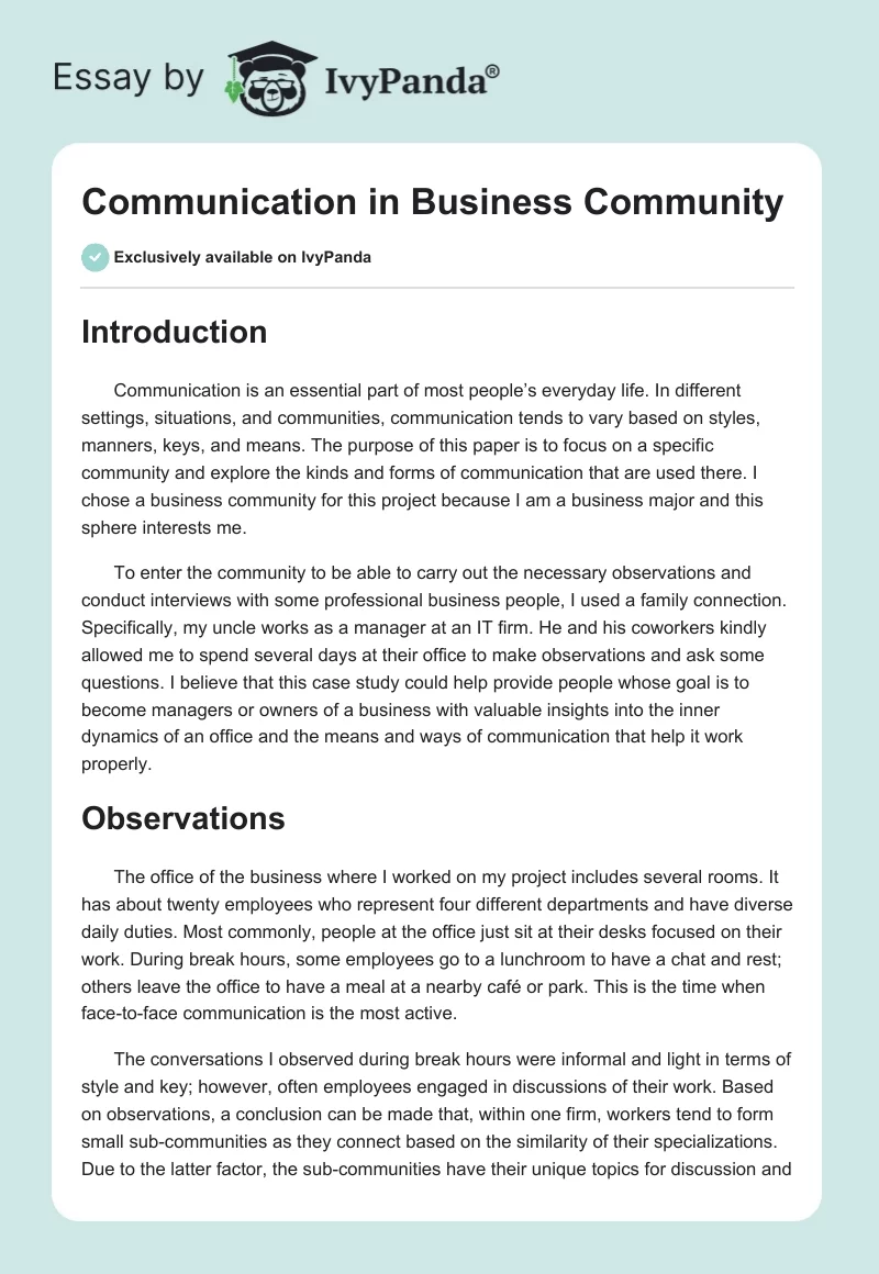 Communication in Business Community. Page 1