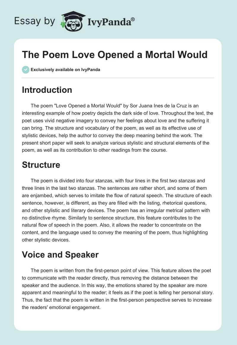 The Poem "Love Opened a Mortal Would". Page 1