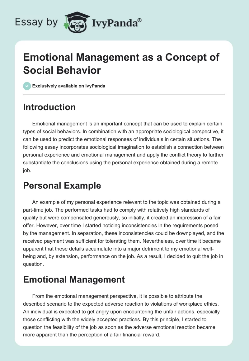 Emotional Management as a Concept of Social Behavior. Page 1