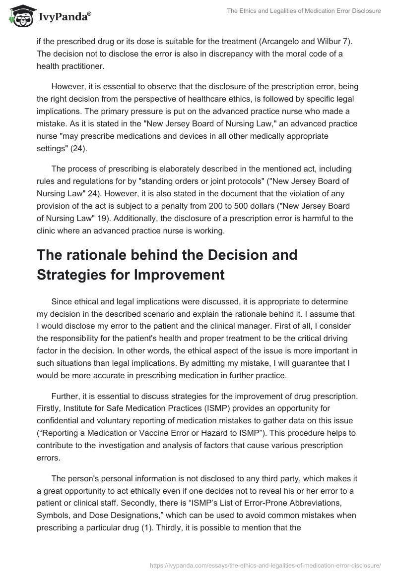 The Ethics and Legalities of Medication Error Disclosure. Page 2