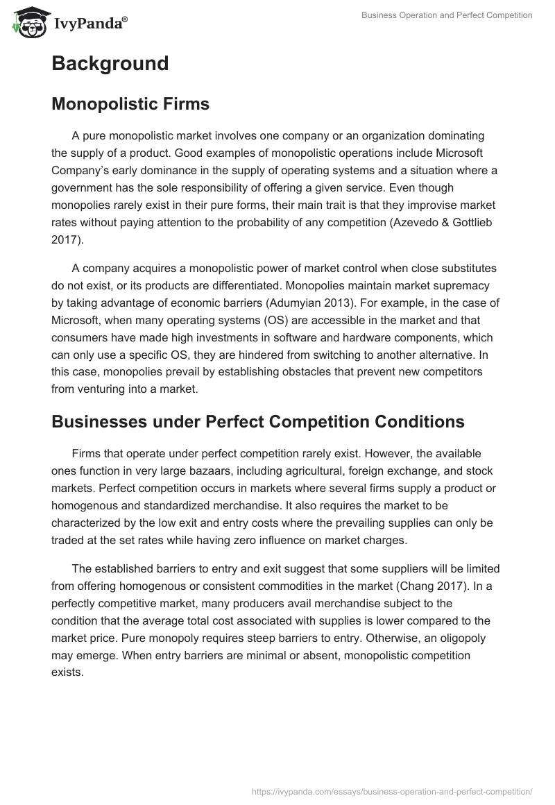 Business Operation and Perfect Competition. Page 2