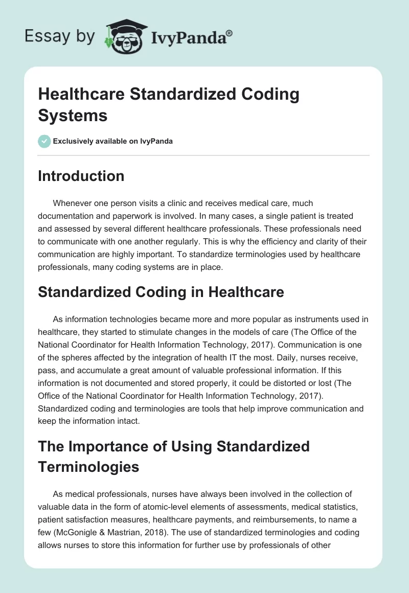 Healthcare Standardized Coding Systems. Page 1