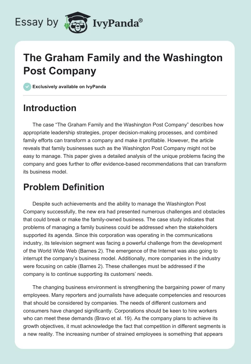 The Graham Family and the Washington Post Company. Page 1