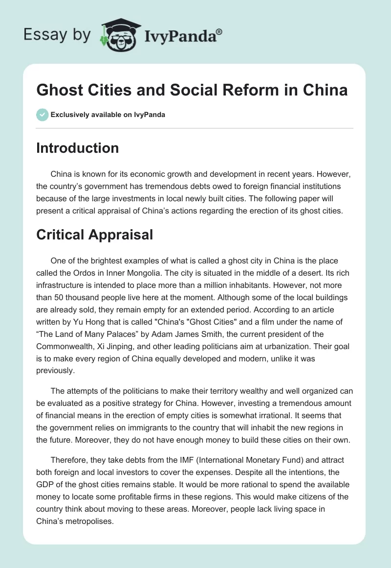 Ghost Cities and Social Reform in China. Page 1