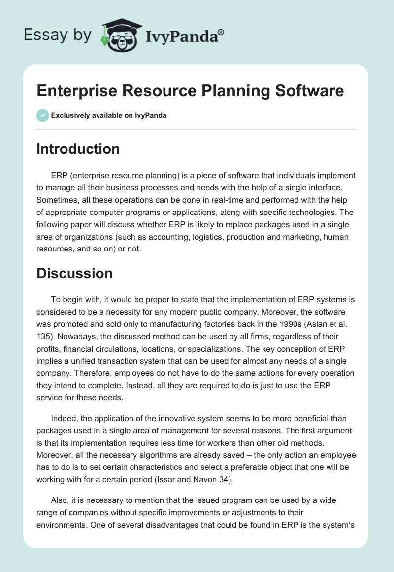 Enterprise Resource Planning Software. Page 1