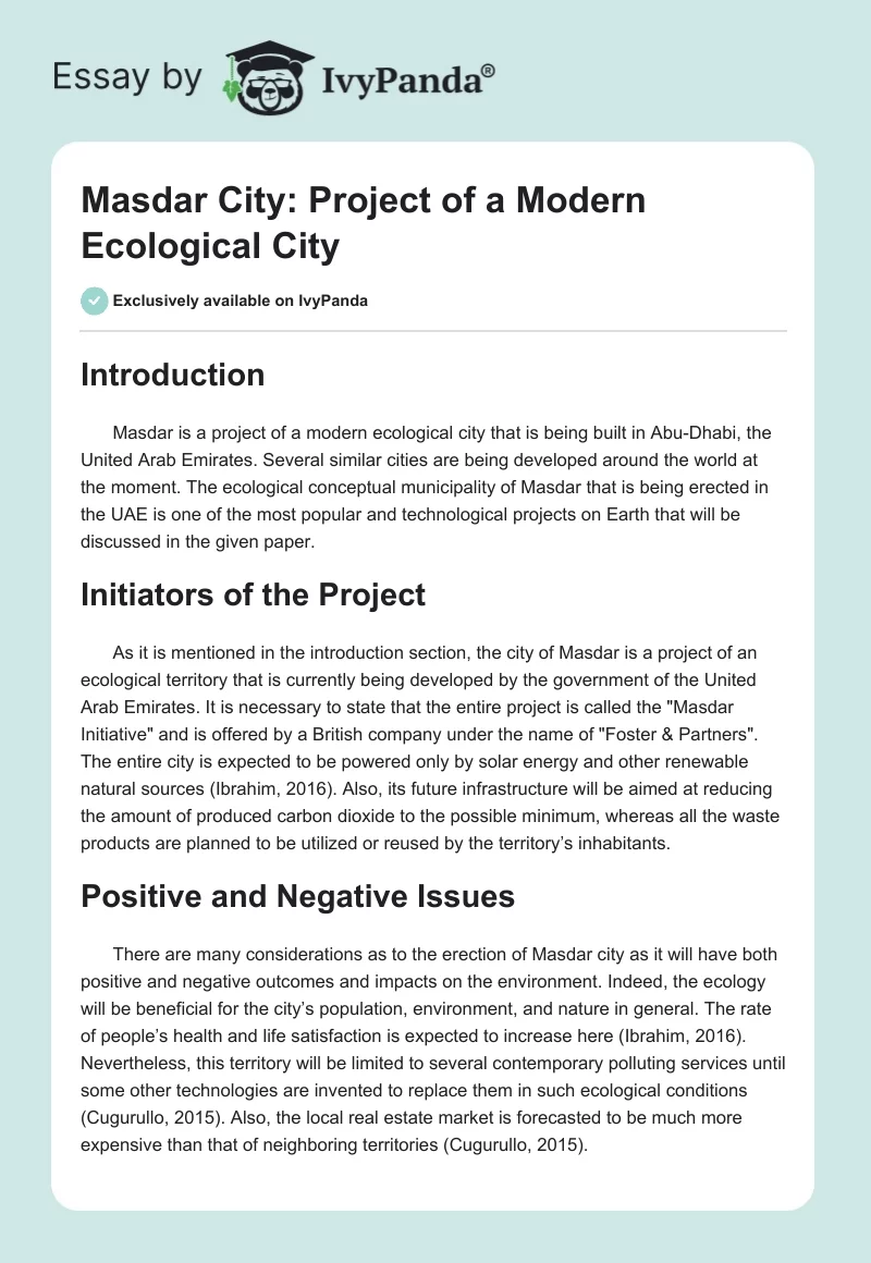 Masdar City: Project of a Modern Ecological City. Page 1
