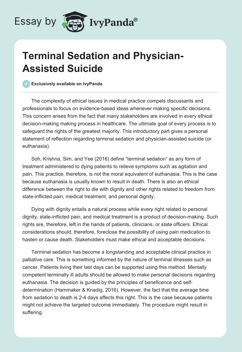 Terminal Sedation and Physician-Assisted Suicide. Page 1