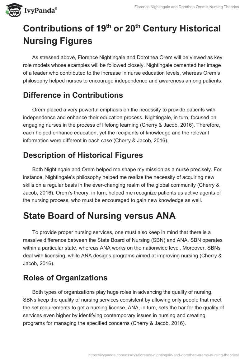 Florence Nightingale and Dorothea Orem’s Nursing Theories. Page 2