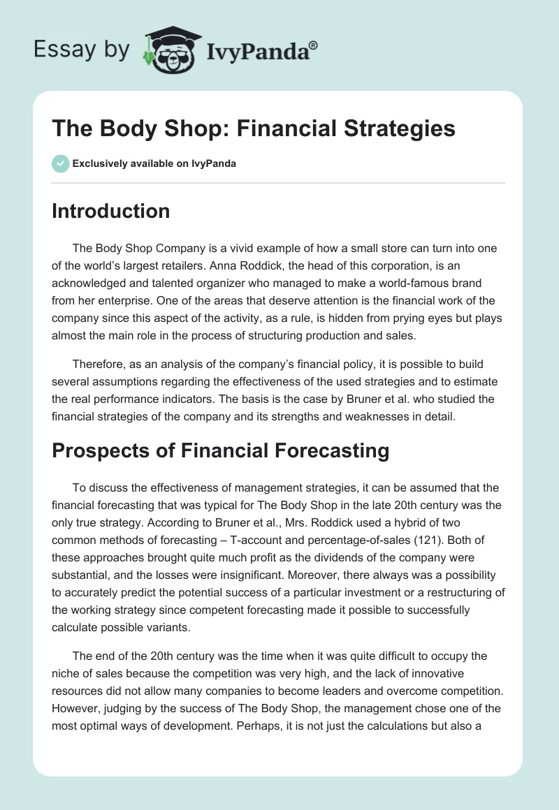 The Body Shop: Financial Strategies. Page 1