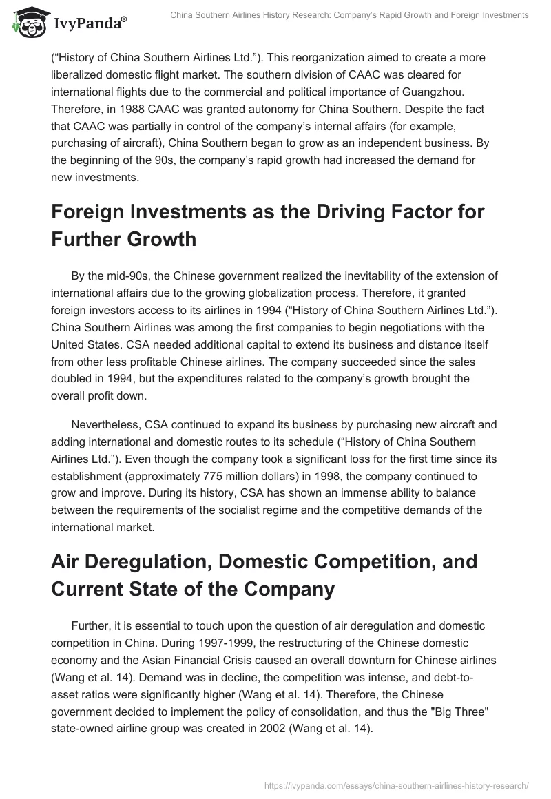 China Southern Airlines History Research: Company’s Rapid Growth and Foreign Investments. Page 2