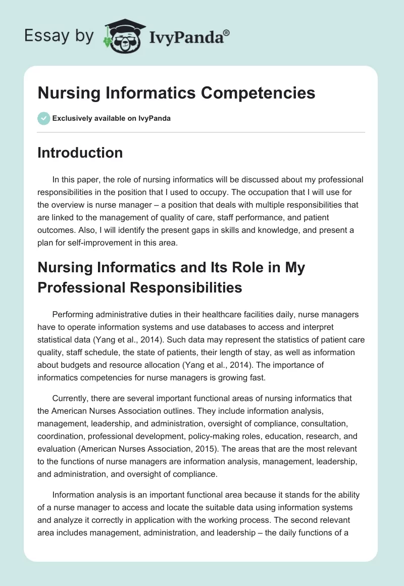 Nursing Informatics Competencies. Page 1