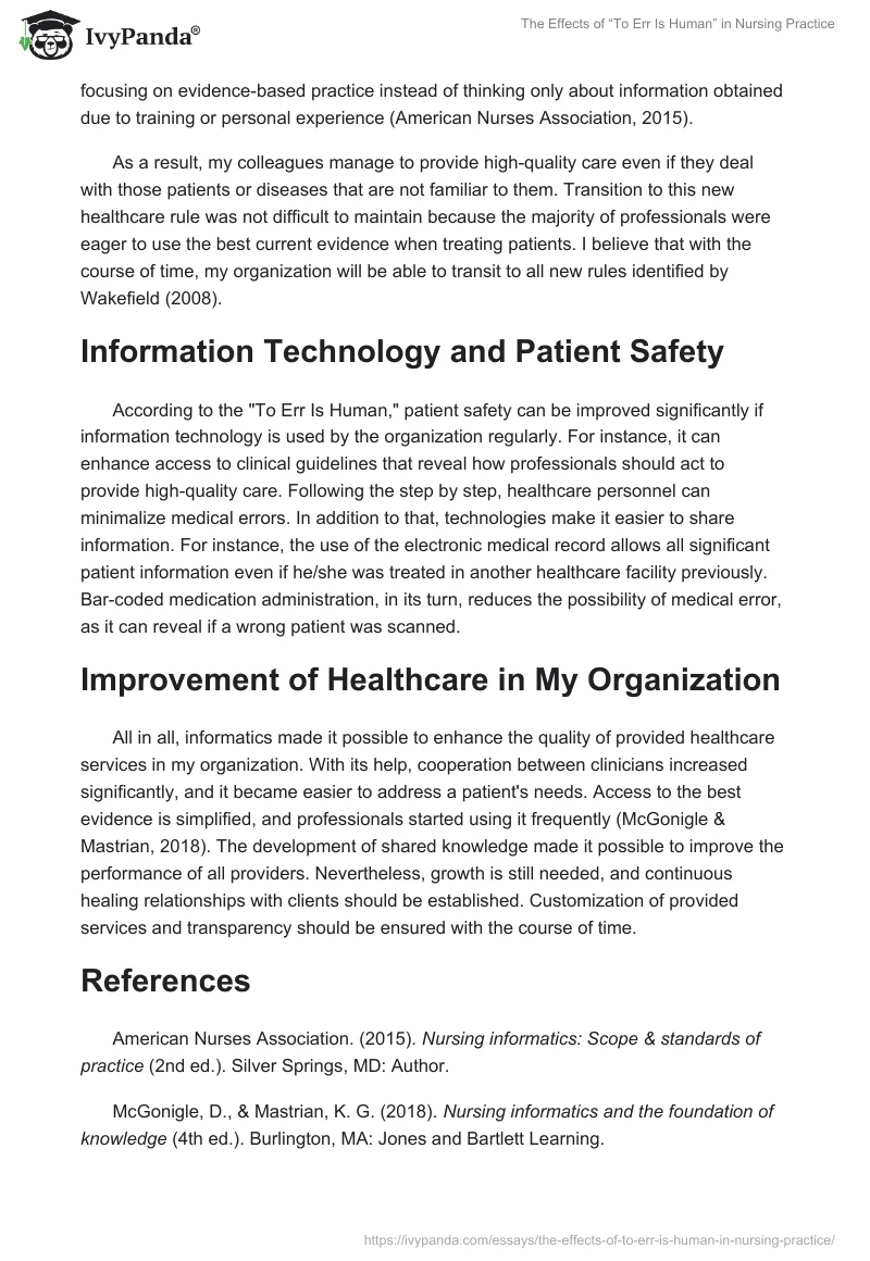 The Effects of “To Err Is Human” in Nursing Practice. Page 2