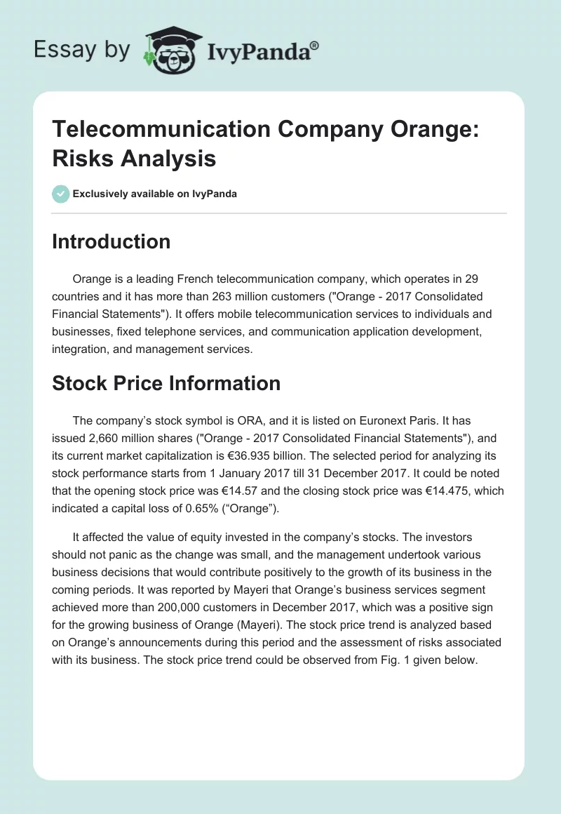 Telecommunication Company Orange: Risks Analysis. Page 1
